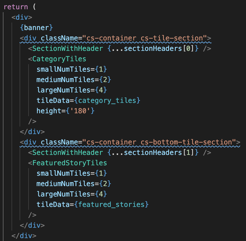 Add SectionWithHeader components to return statement