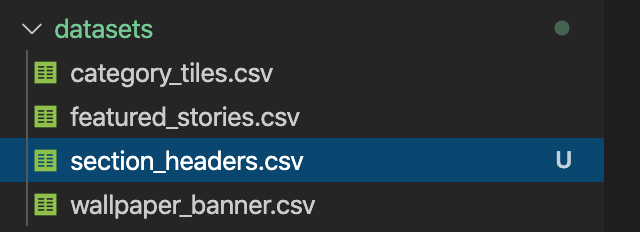 Section headers dataset CSV in datasets directory