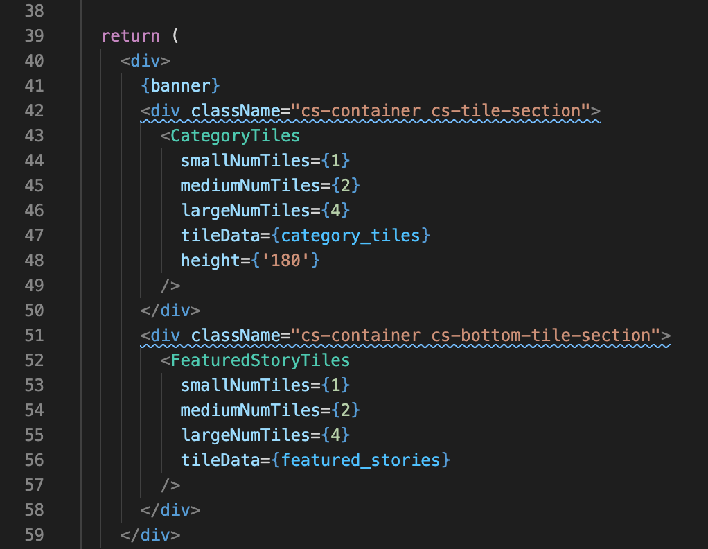 return statement of homepage react components
